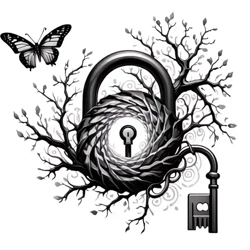 Sharp Tree Branches And And Spiral Lock And Unreachable Key And Spirals And Butterfly Effect