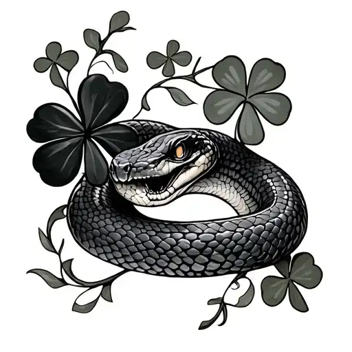 Memorial Tattoo With Snake Amd Clover