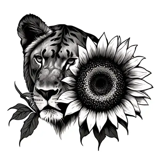 Lioness With Sunflower In Too