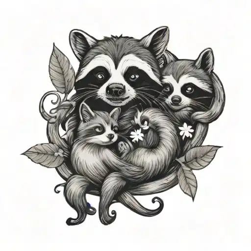 A Tattoo Design Incorporating Disney Movie Characters Interacting With Cats And Sloths
