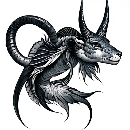 Pisces Capricorn Anmimals Combined Tattoo Design