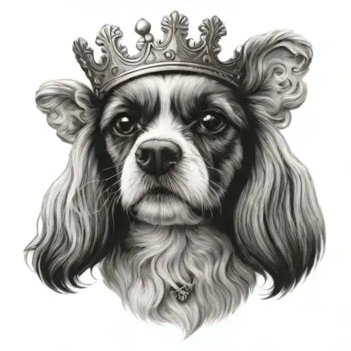 A Realistic Portrait Of A Cavachon Dog Wearing A Crown