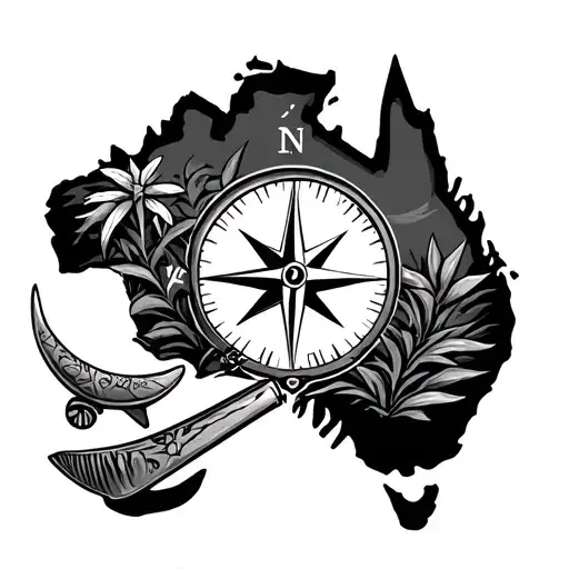 Australia Landscape With Compass And Boomerang