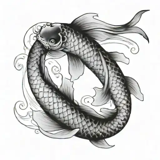 Two Koi Fishes Black & White