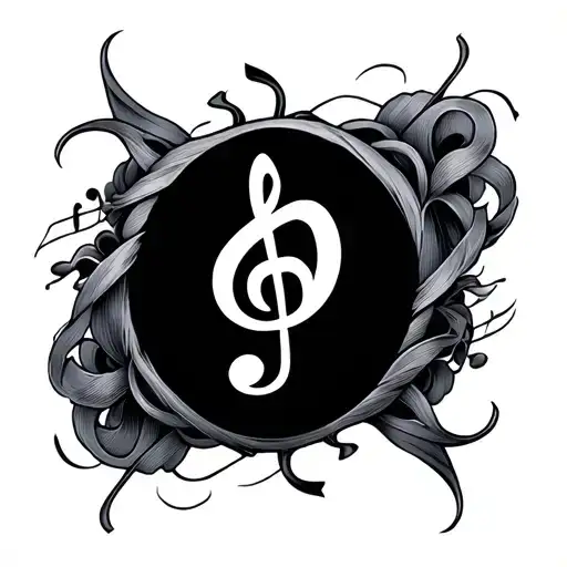 Japanese Kanji Symbol Fused With Treble Cleff Musical