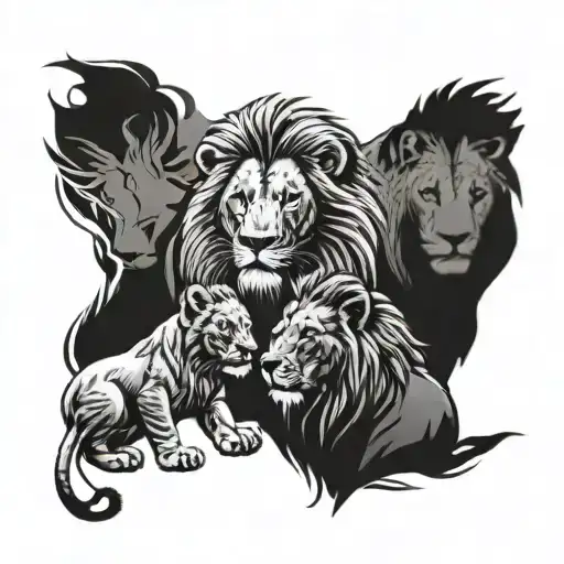 Lion Family Holding Hands