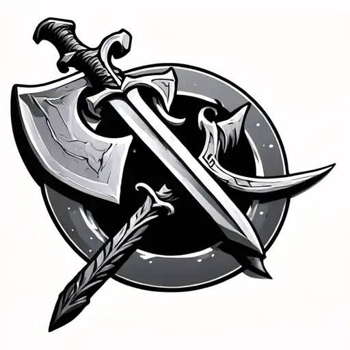 Battle Axe And Sword Embedded