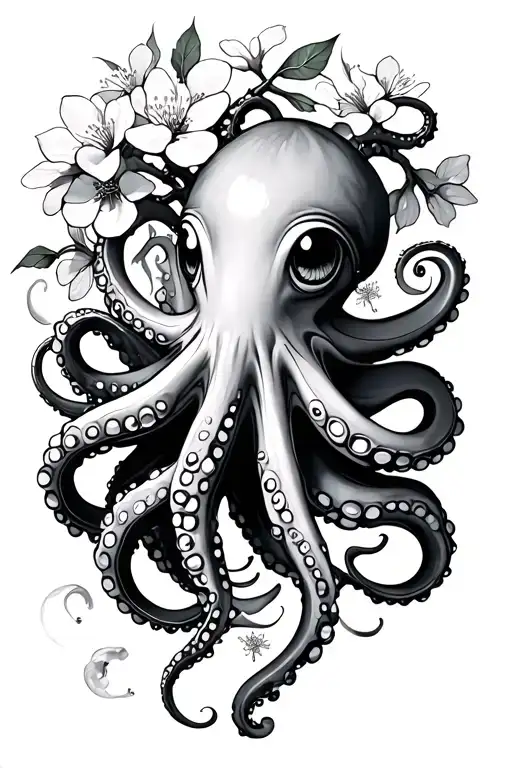 Octopus With Cherry Blossoms Blooming