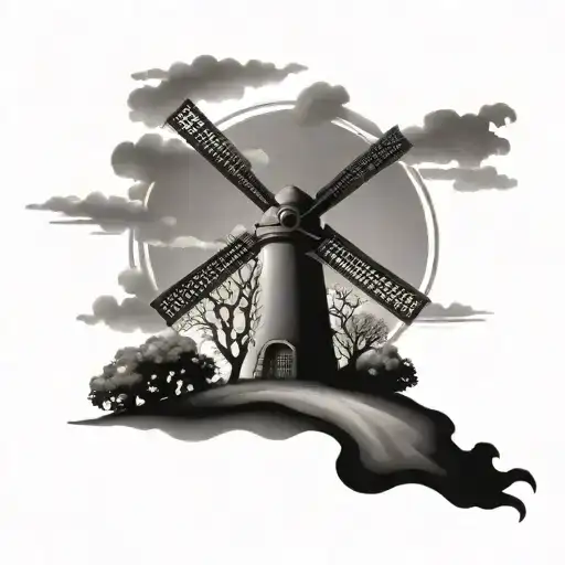 Windmill And Tree Surrounded