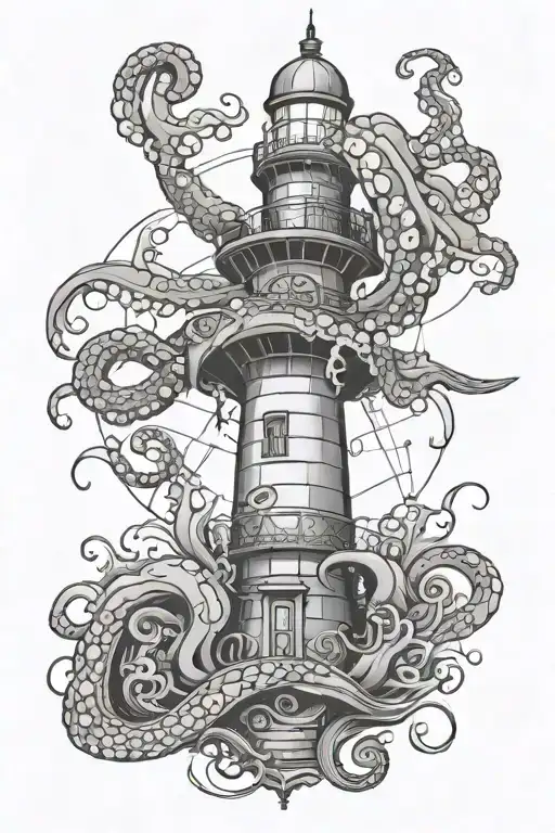 Light House With Hour Glass And Octopus Wrapped