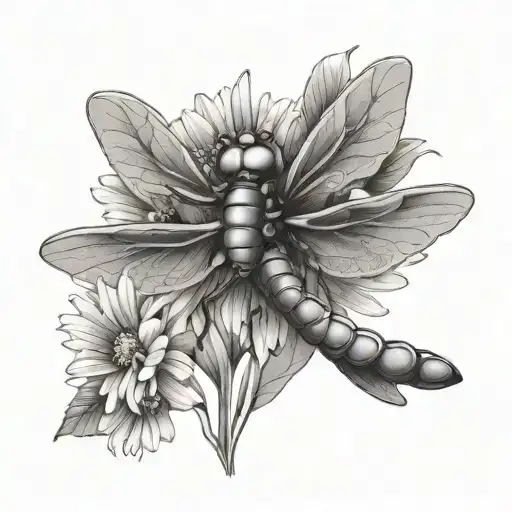Dragonfly With Daisy Flower