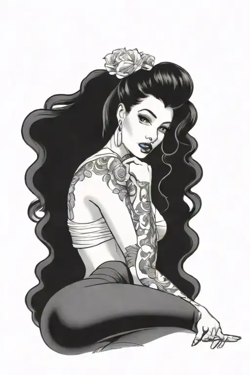 Pinup Girl Sexy No Border Black Hair Full Body