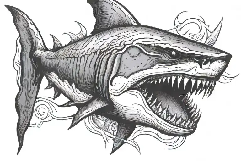 Great White Shark Wearing A Viking Helmet