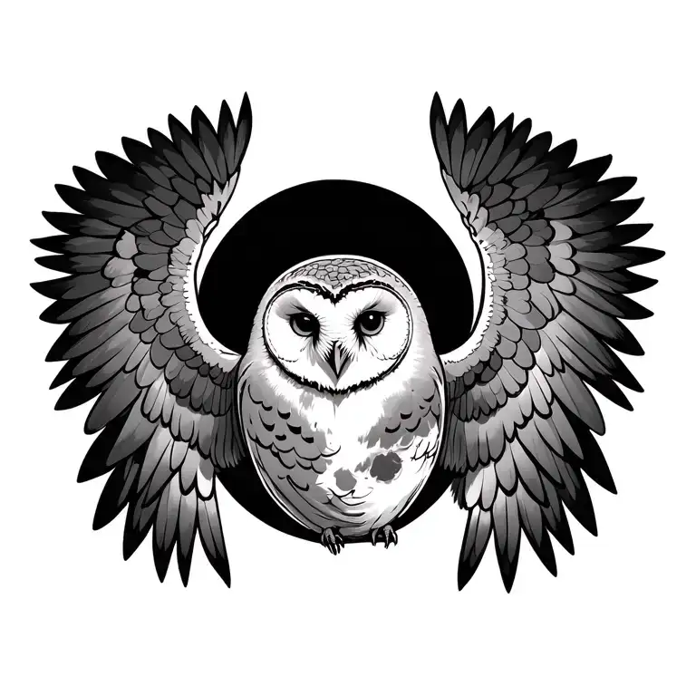 Barn Owl Wings Spread Wide Carrying Moon