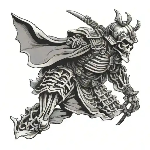 Samurai Skeleton In Profile Drawing Style