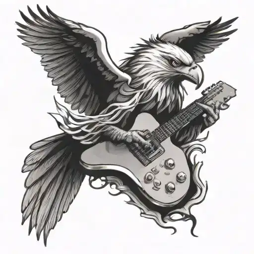 Eagle Holding A Guitar In Its Claws Emerging