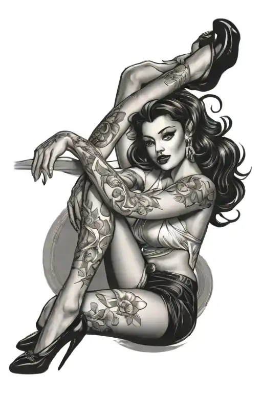 Pinup Girl Sexy No Border Black Hair Full Body