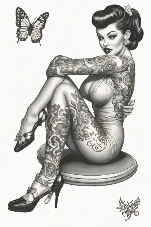 Pinup Girl Sexy No Border Black Hair Full Body