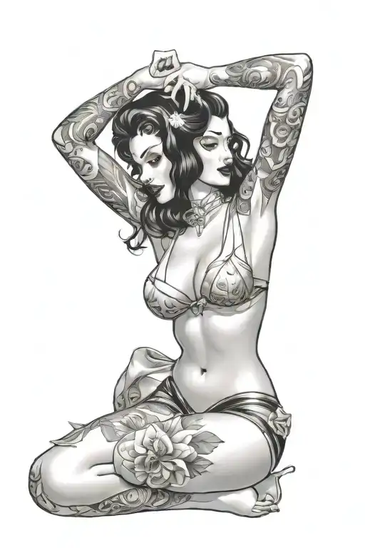 Pinup Girl Sexy No Border Black Hair Full Body
