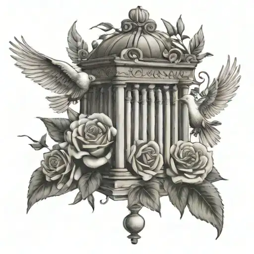 Roman Numeral Roses Heaven Gates Doves Flying