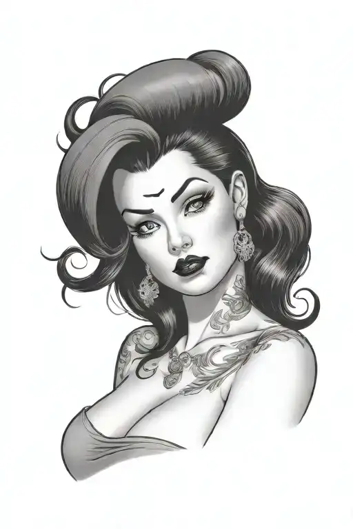 Pinup Girl Sexy No Border Black Hair Full Body