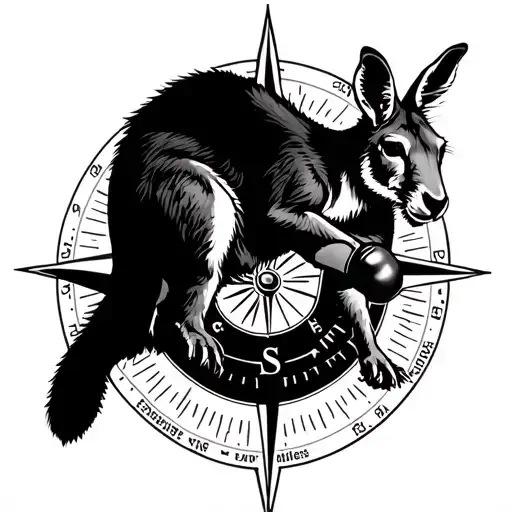 Boxing Kangaroo Jumping Over A Compass