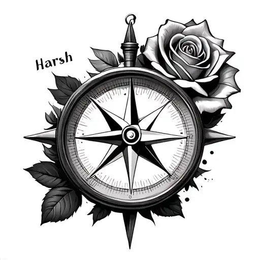 Compass In Background With Name Harsh On It And Rose