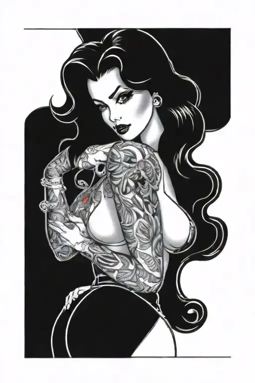 Pinup Girl Sexy No Border Black Hair Full Body Standing