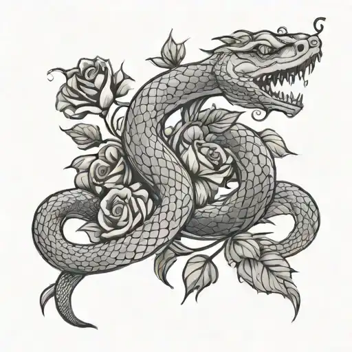 Serpent Et Rose Intertwined Representing