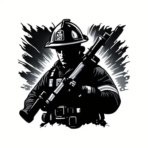 Firefighter All Black Silhouette