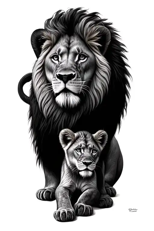 Lion And Cub Looking