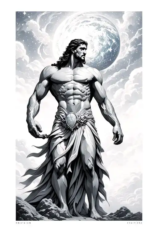 Atlas Titan Holding The Sky Filled With Stars