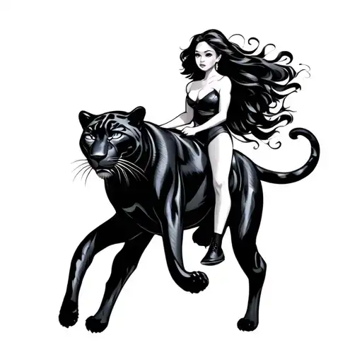Hoola Girl Riding A Black Panther