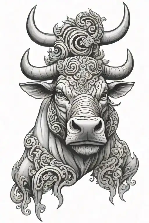 Bull Near Cobra And Symbol Of Taurus