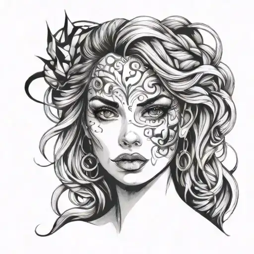 A Woman's Gaze With The Name Daniela Intertwined With The Black And White Gaze