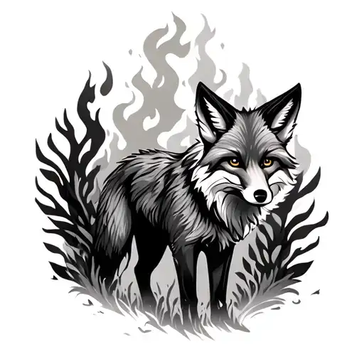 Wild Fire Forest With Fox