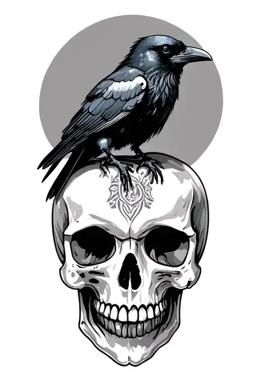 Raven Perched On A Skull