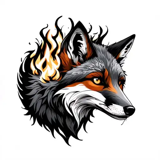 Wild Fire In The Forest With A Fox Surrounded