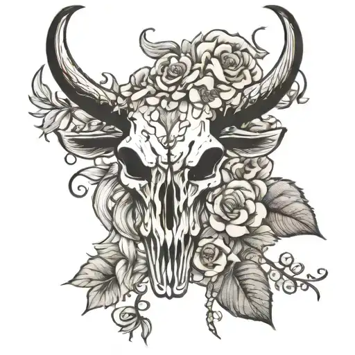 Longhorn Skull With Flowers Wrapped