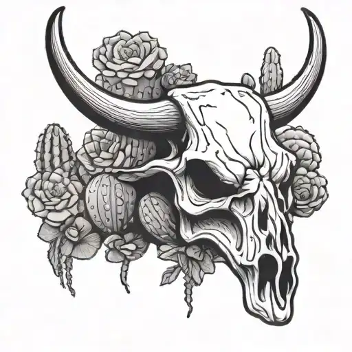 Longhorn Skull With Cactus Wrapped Round