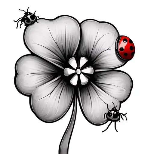 Four Leaf Clover With Lady Bug And Cystic Fibrosis Ribbon