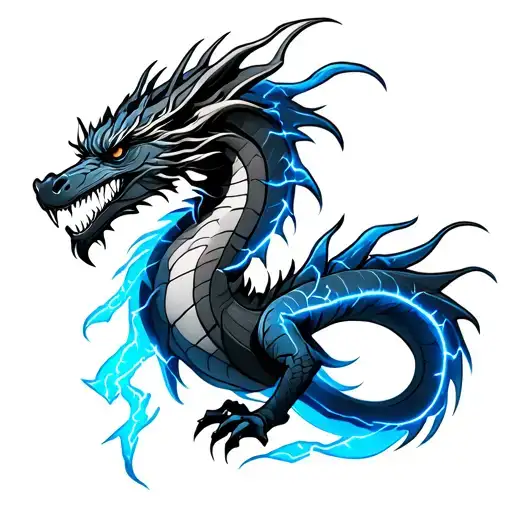 Lighting Dragon Tattoo With Blue Lightning