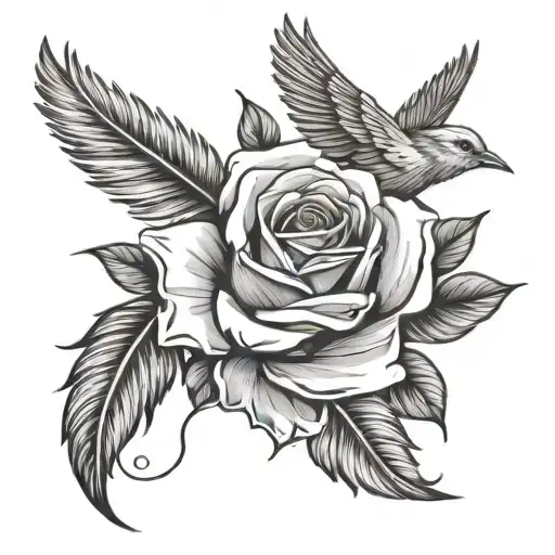 Rose With Petals Falling Off And Turning Into Feathers That Turn Into Birds Flying Away