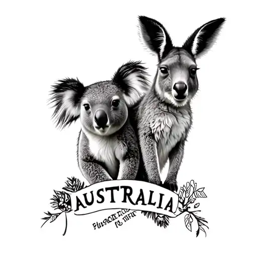 Back To Back With A Kangaroo And A Koala On The Top And Above The Australia Card