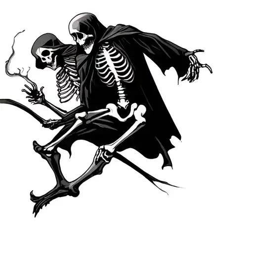 Grim Reaper Chasing A Human Skeleton