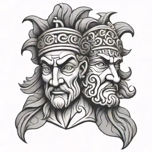 Sad Face And Happy Face In 3D Greece Style