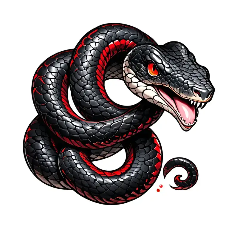 Snake Coiled With Red Accents Around