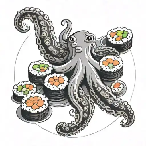 A Plate Of Sushi Arranged In The Shape Of An Octopus With Tentacles Made Of Different Sushi Rolls