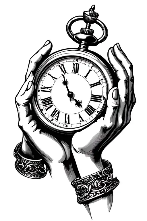Praying Hands And Pocket Watch With A Birthday In Roman Numerals