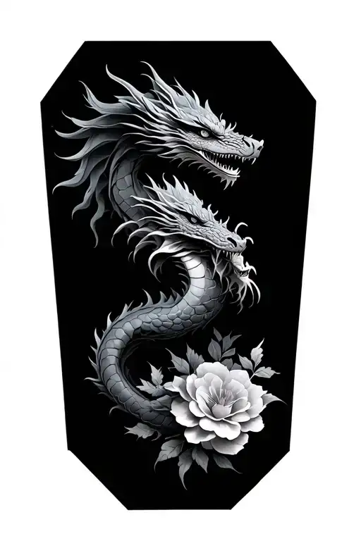 Flowers Intertwined With A Dragon Wrapped